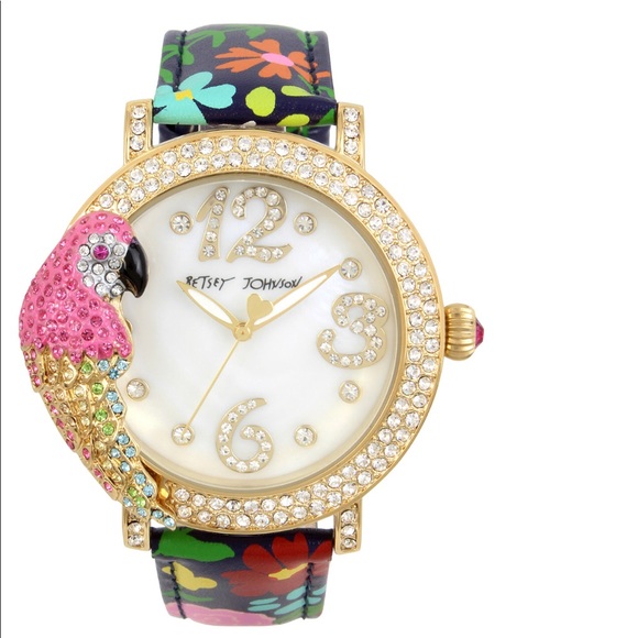 Betsey Johnson Accessories - Betsey Johnson Parrot Floral Leather Strap Watch